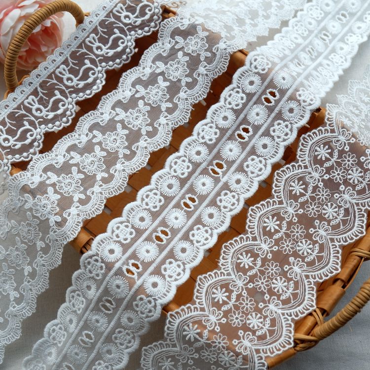 Embroidery White Tulle Width 4-7 cm TF0035-Lace Fabric Shop