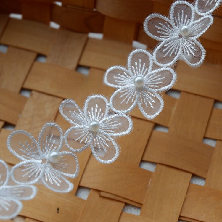 Pearls Beaded Lace Trim Fabric BT0009