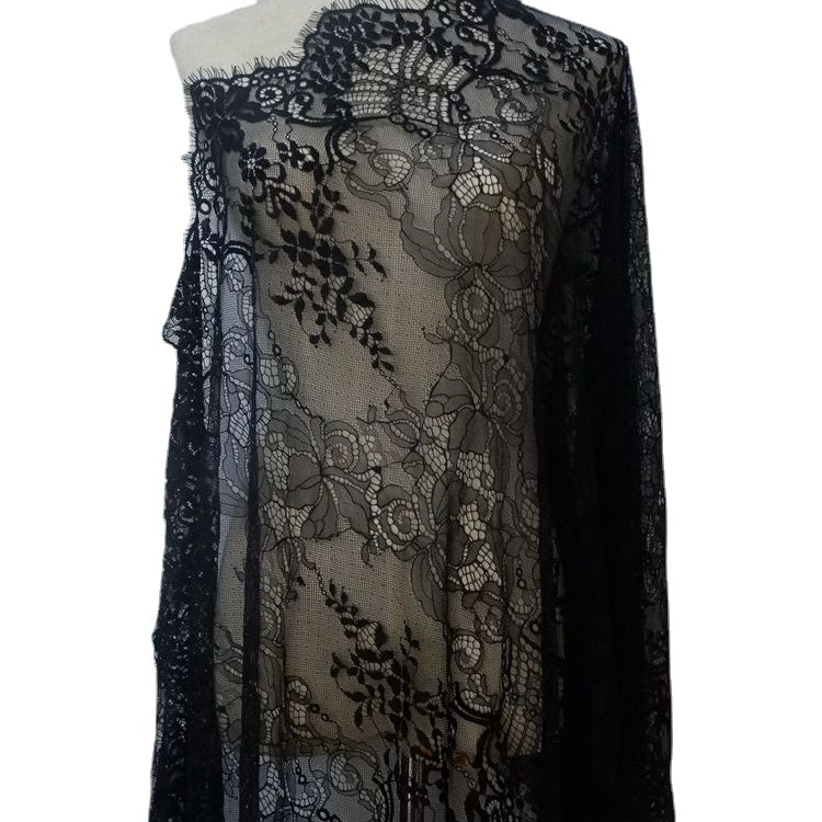 Chantilly Lace Trim Black Width 66 cm CHL0115-Lace Fabric Shop