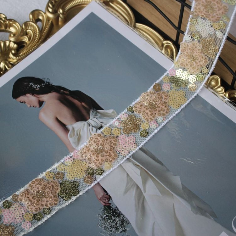 Luxury Gold Sequins Beaded Lace Trim BT0076-Lace Fabric Shop