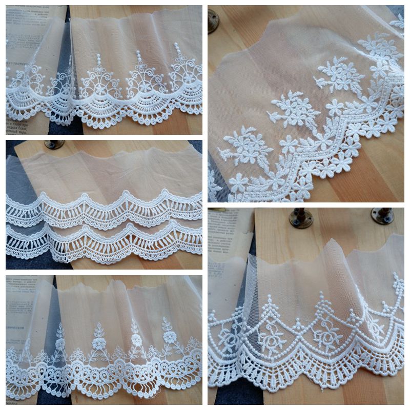 Embroidery White Tulle Width 12 cm TF0050-Lace Fabric Shop