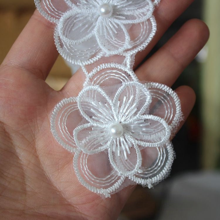 Beaded Floral Lace Trim Fabrics BT0038