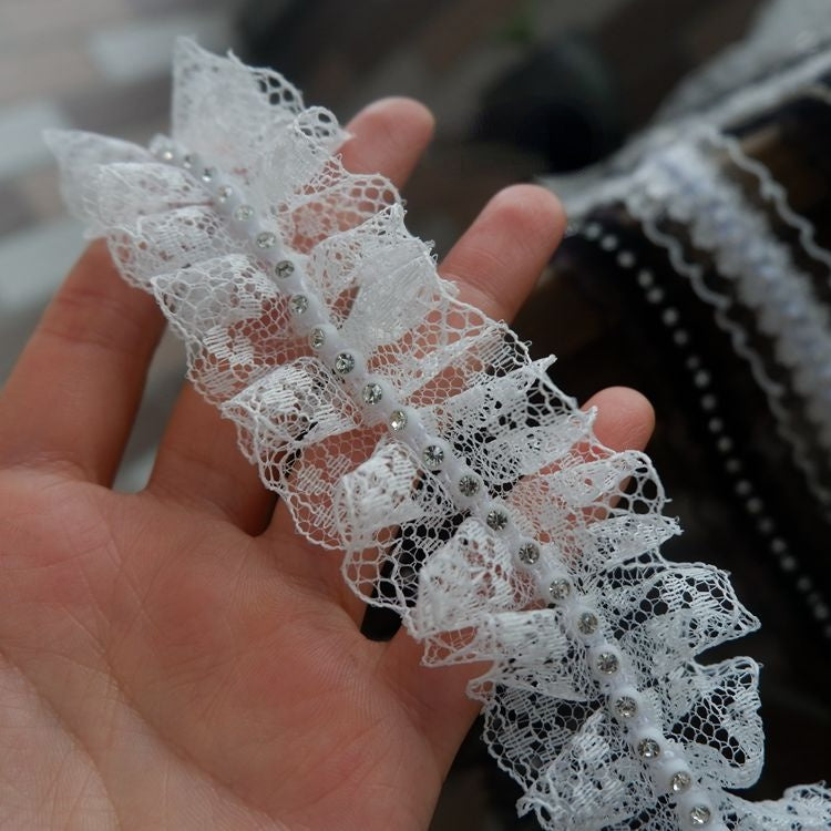 Gathered Tulle Beaded Lace Trim Fabrics BT0073-Lace Fabric Shop