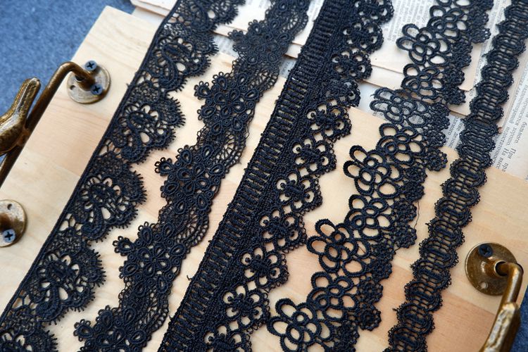 3D Black Neckline Lace Trim Materials LT0232-Lace Fabric Shop