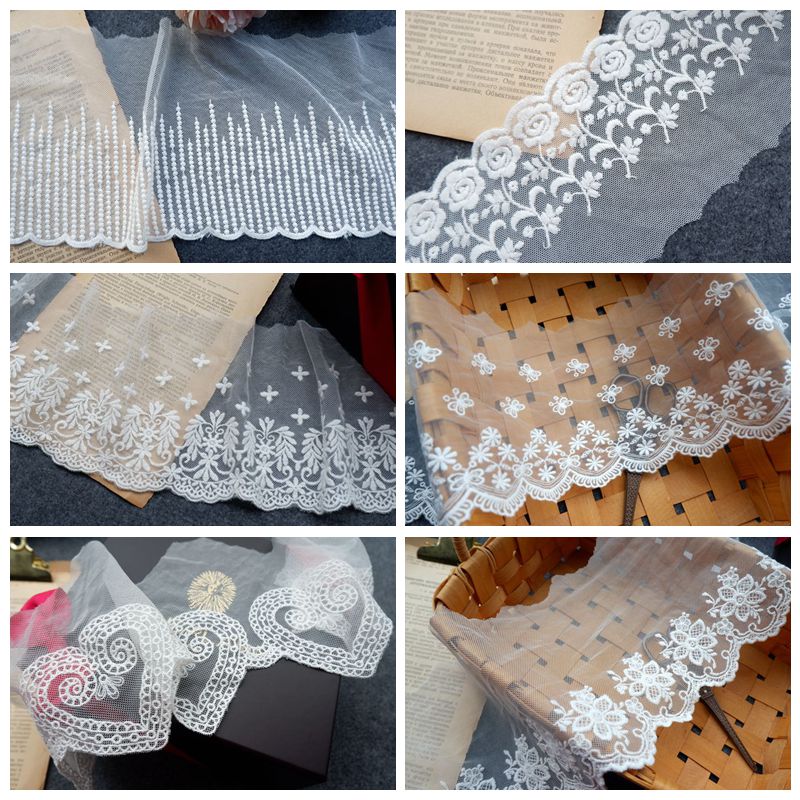Embroidery White Tulle Width 10-16 cm TF0042-Lace Fabric Shop