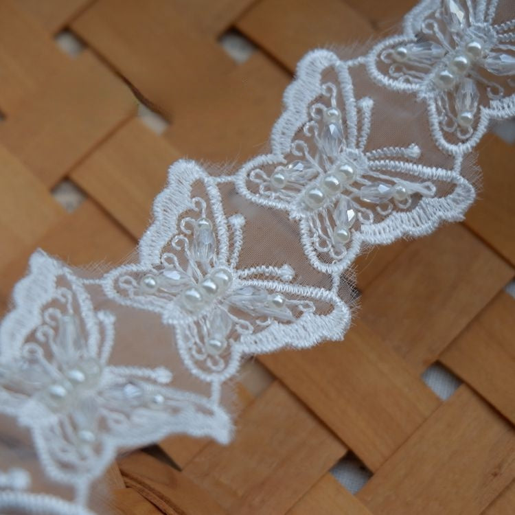 Beaded Butterfly Lace Trims Fabric BT0032-Lace Fabric Shop