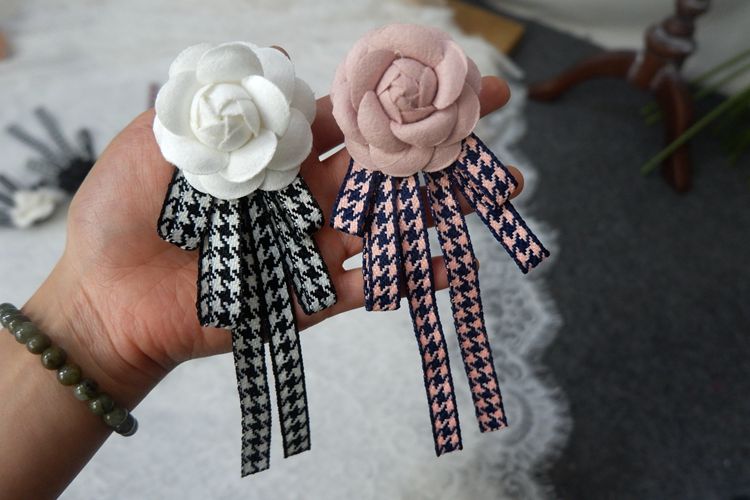 Beaded Camellia Bow Tie Brooch BTA0014-Lace Fabric Shop