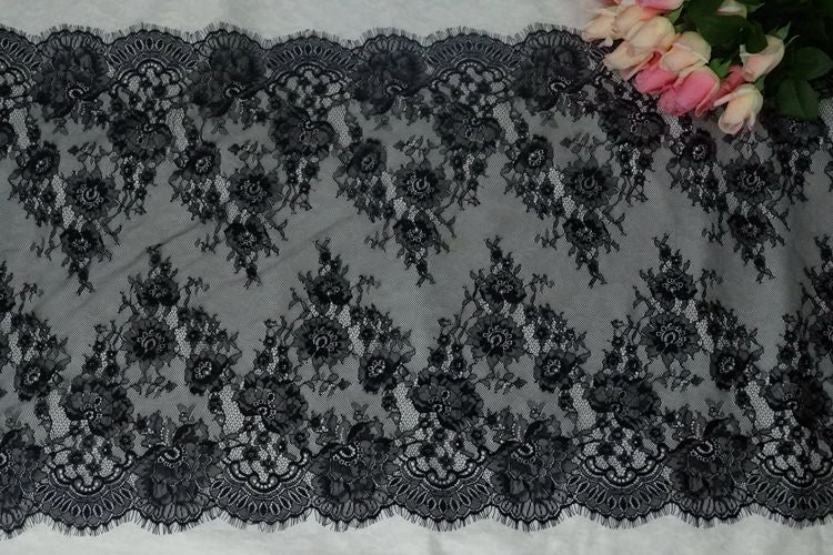 White Black Chantilly Lace Width 60 cm CHL0098-Lace Fabric Shop