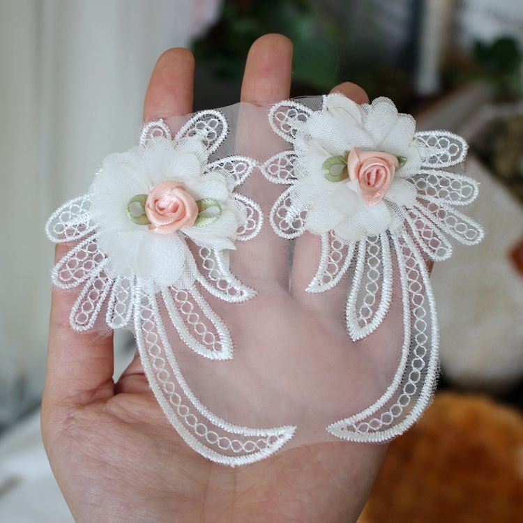 3D Beaded Lace Trim Single Floral BT0031-Lace Fabric Shop