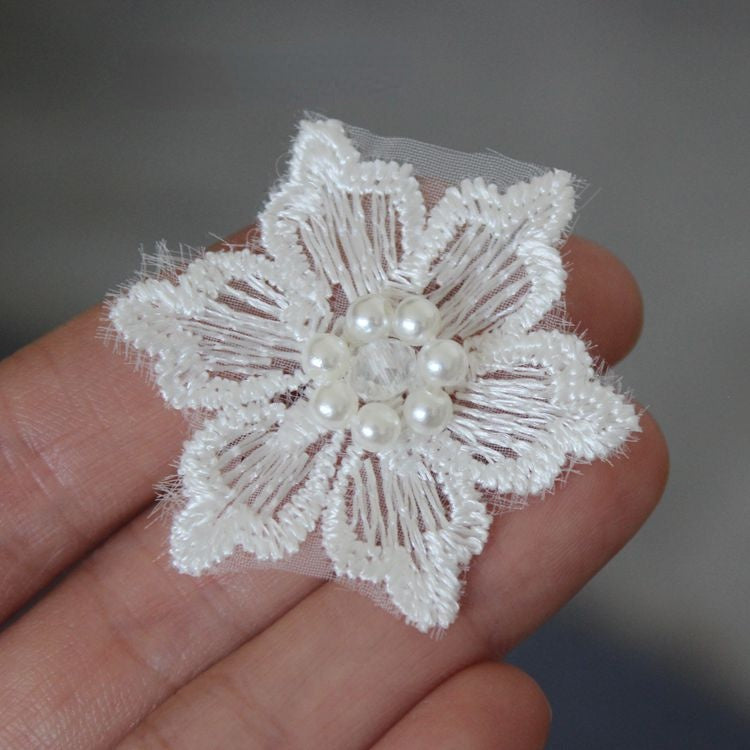 3D Beaded Lace Trim Single Flower BT0001-Lace Fabric Shop