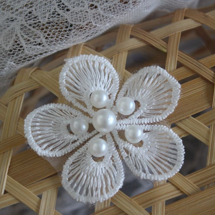 White Black Lace Beaded Trim Single Floral BT0123-Lace Fabric Shop