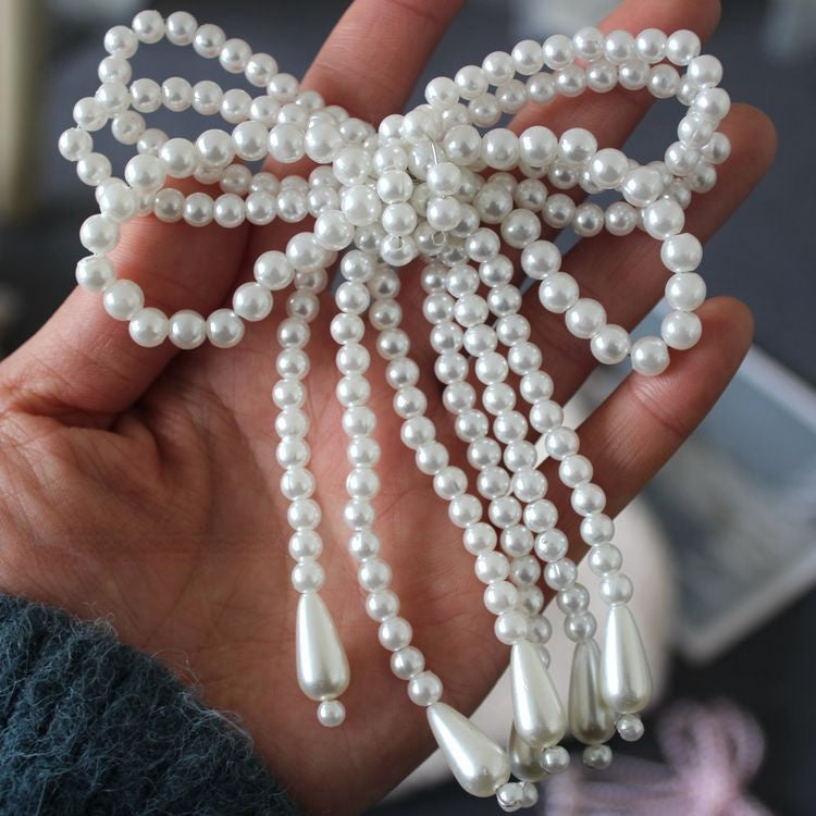 Pearl Beaded Bow Tie Jewelry Accessories BA0118-Lace Fabric Shop