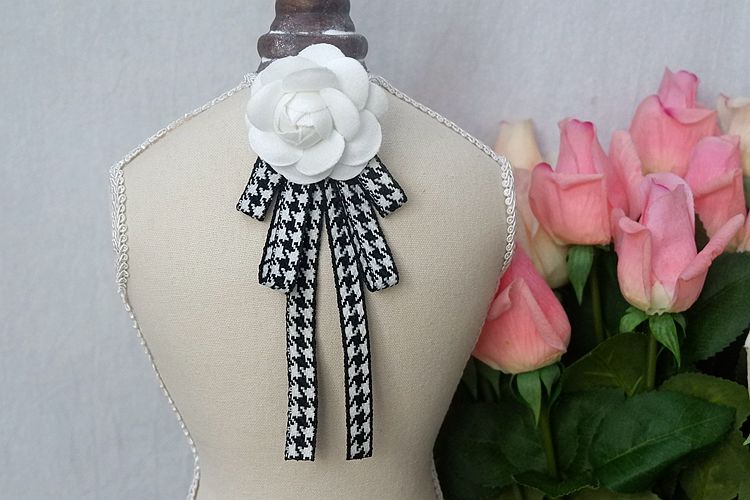 Beaded Camellia Bow Tie Brooch BTA0014-Lace Fabric Shop