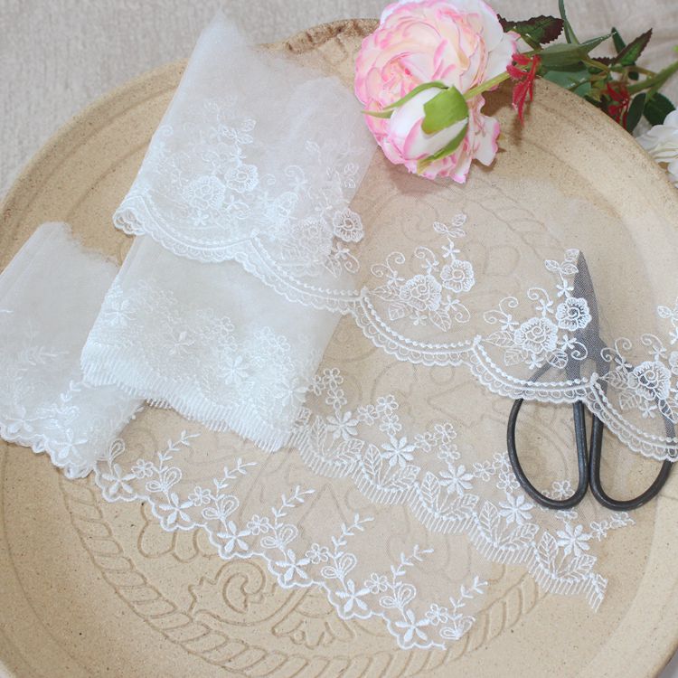 Embroidery White Tulle Trim Width 8-9 cm TF0108-Lace Fabric Shop