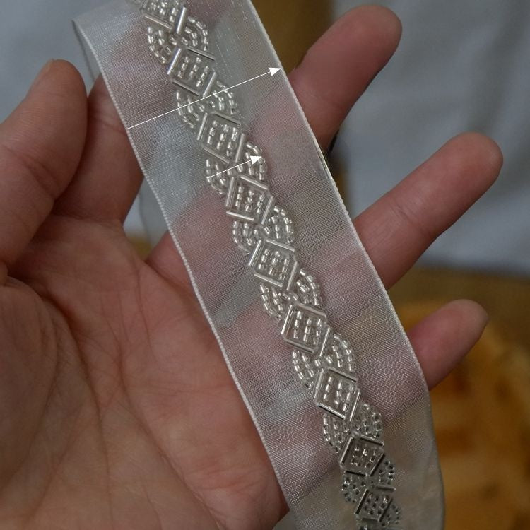 Ribbon Beaded Lace Trims Fabric BT0023-Lace Fabric Shop