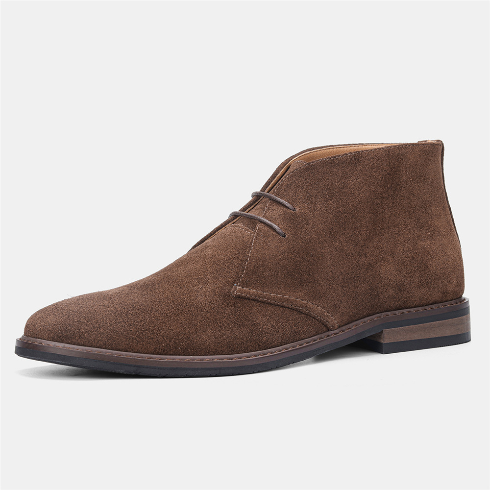 Men's Suede Lace-Up Low-Heeled High-Top Desert Boots