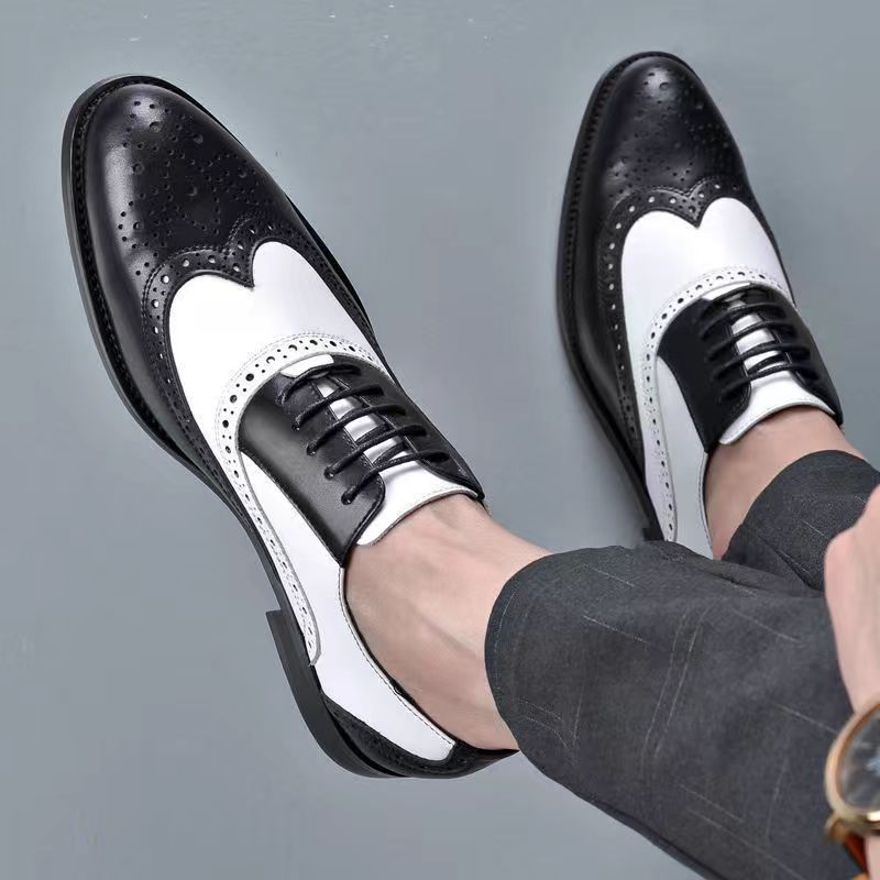 Black and white classic brogue high-end Oxford shoes