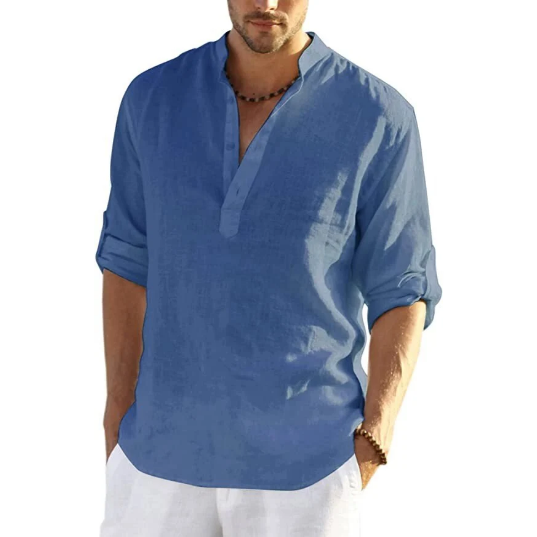  Men's Cotton Linen Henley Shirt