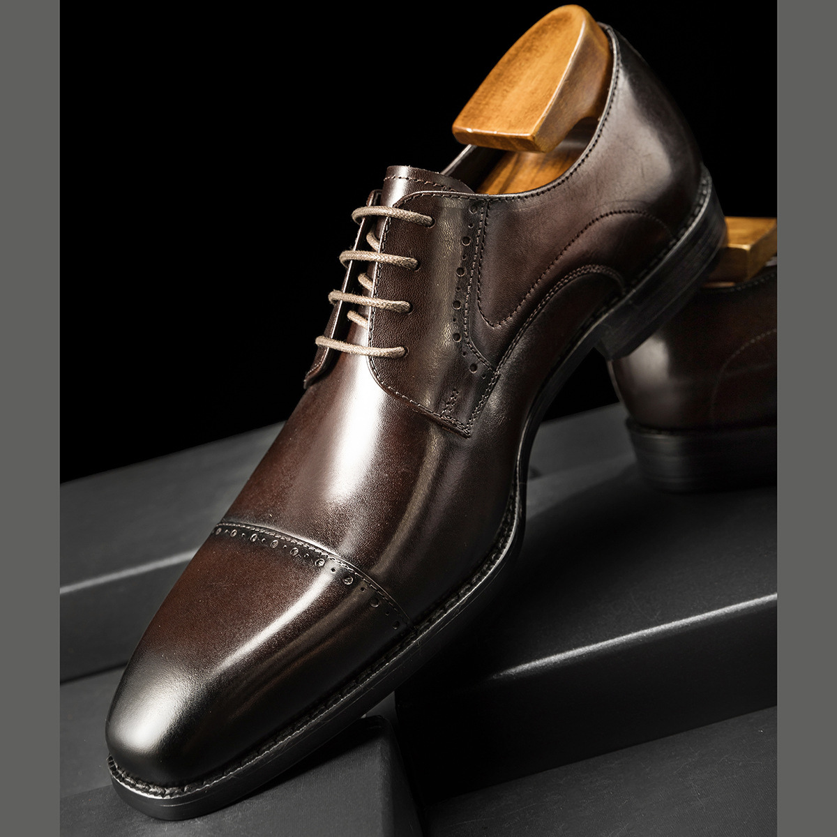 Dark Brown Oxford Brogue Leather Shoes
