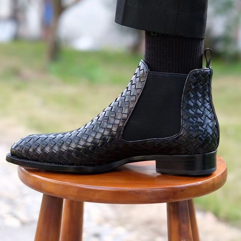 Classic Black Braided Strap Chelsea Boots