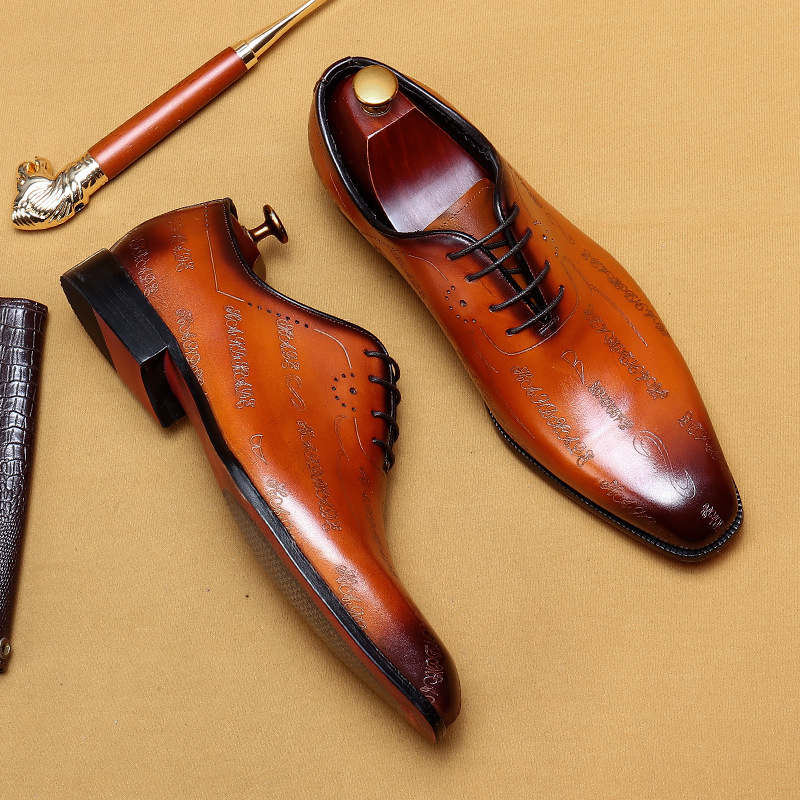 Italian brogue hand-carved oxford shoes