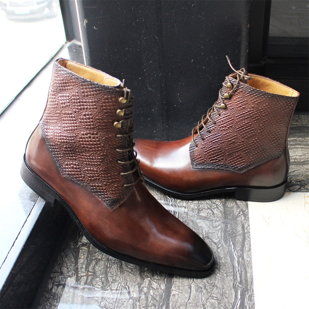 Lace-Up Classic Men's Brogue Carving Boots