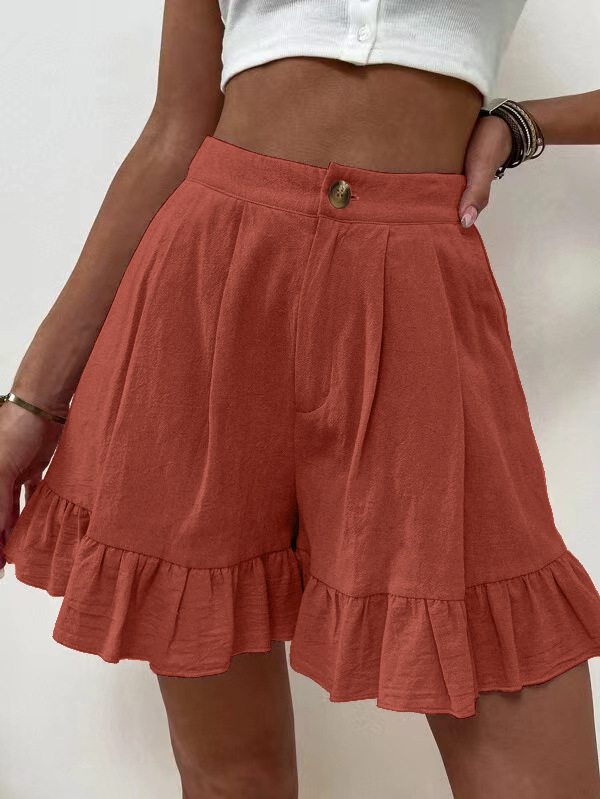2022 Womens Shorts for Summer Casual,High Waisted Wide Leg Ruffle Shorts Trendy Solid Color Loose Pocket Beach Shorts Pants