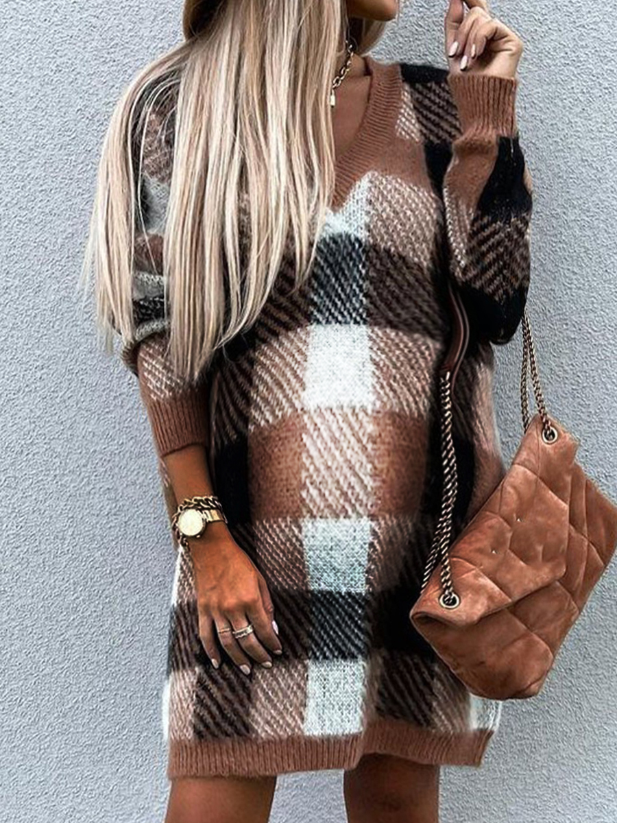 Plaid Casual Simple Maternity Sweater Dress