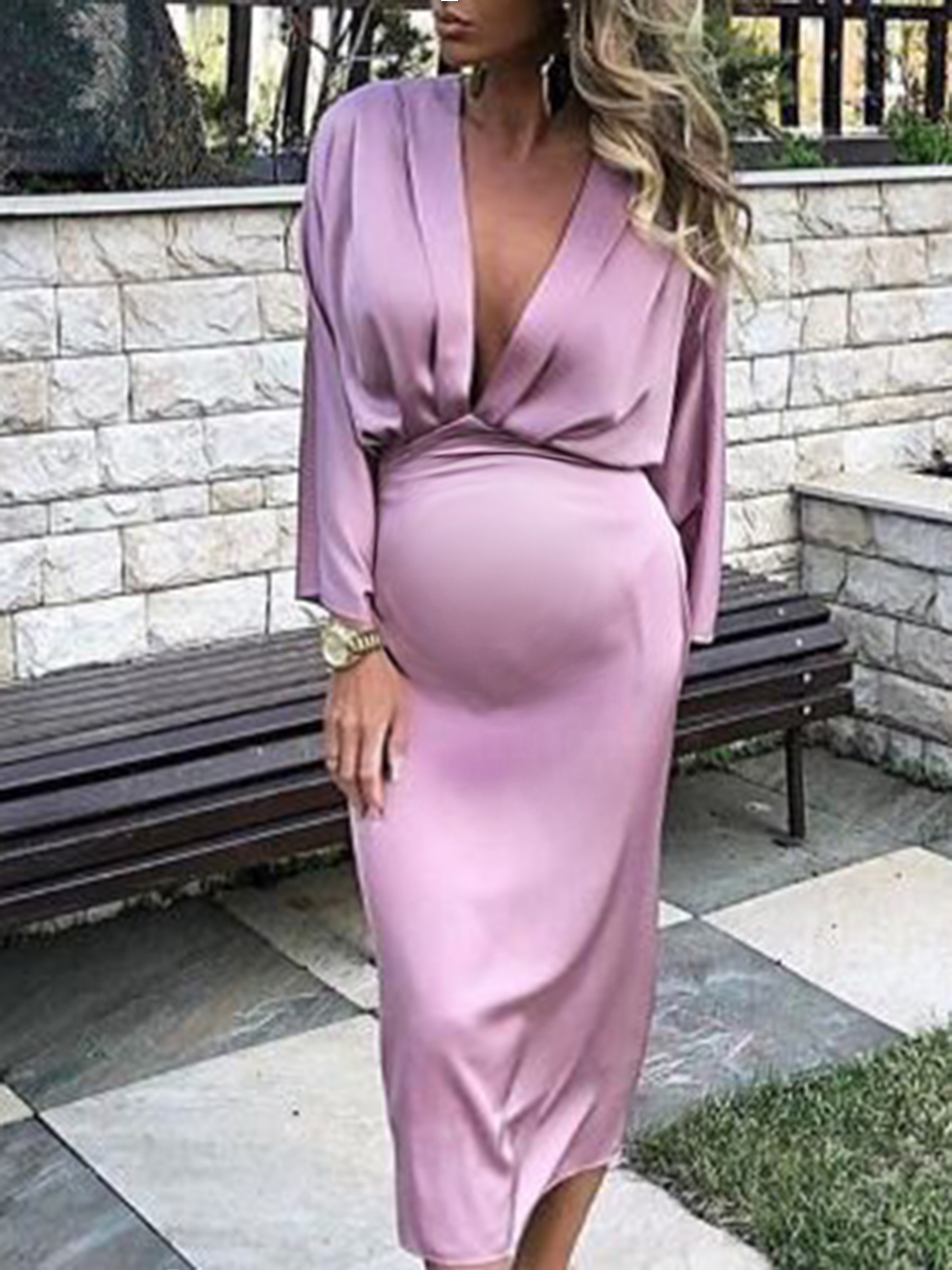 Maternity Fashion V-neck Long Sleeve Slim Dress