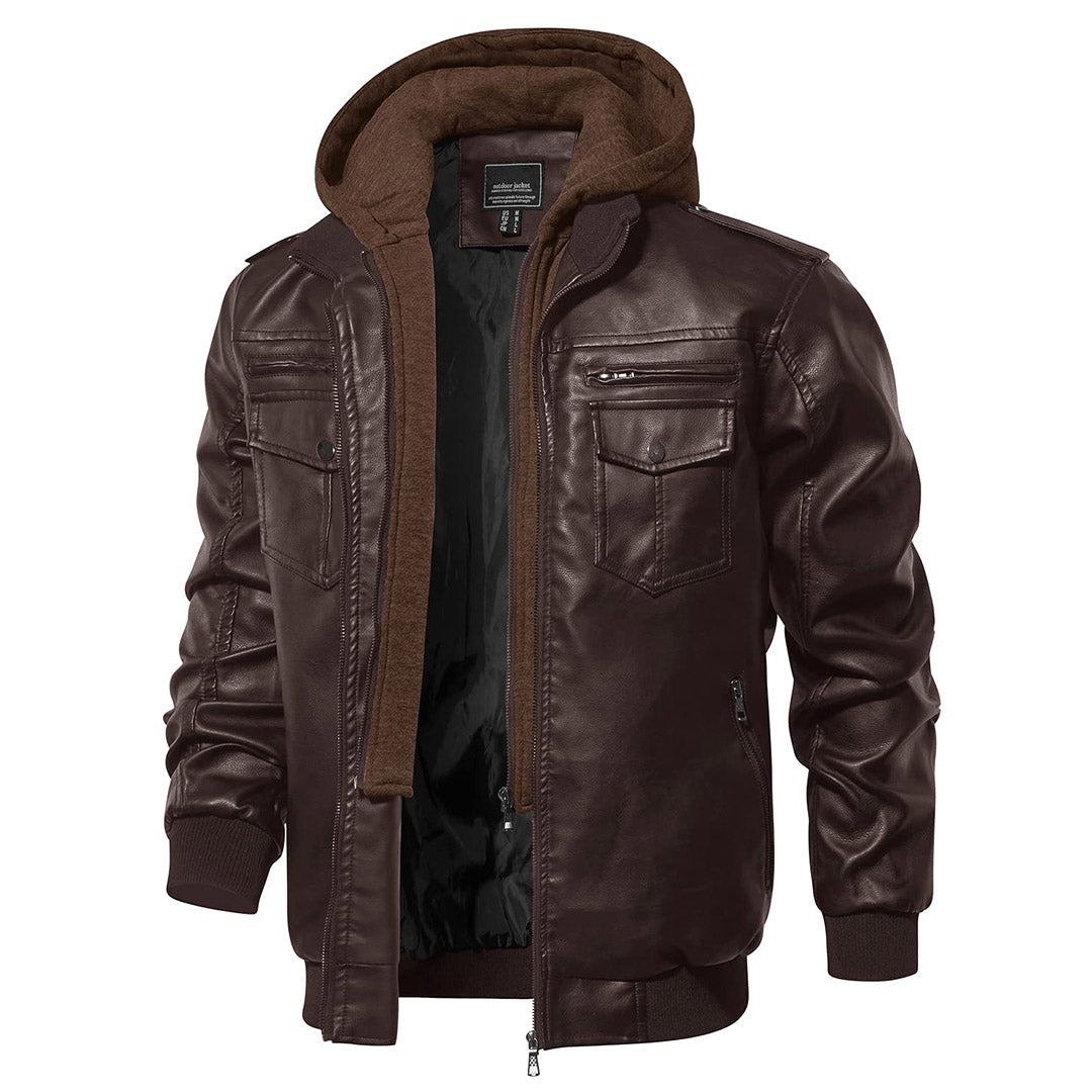 Men's Faux-Leather Jacket Full Zip Retro Bomber