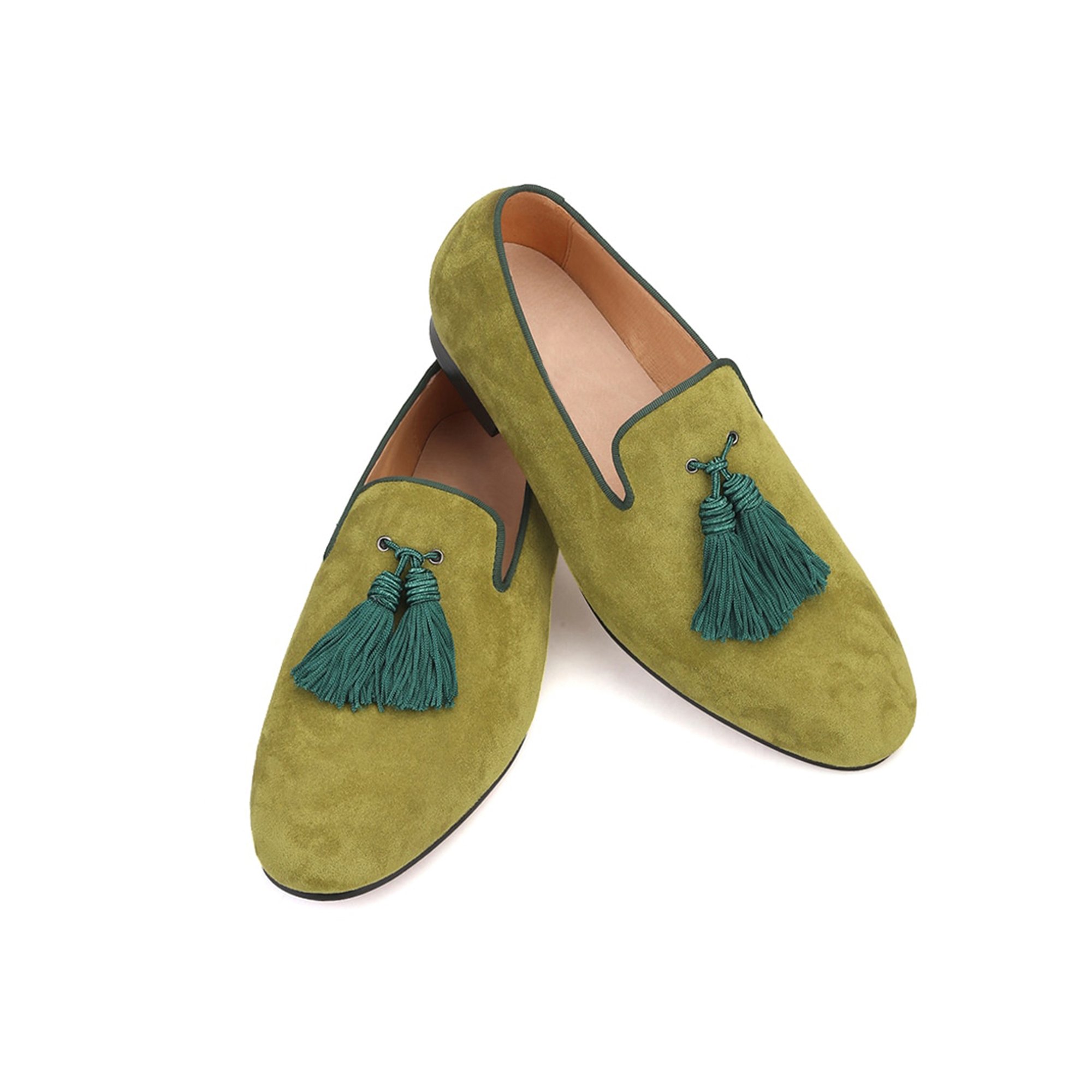 Roreto Olive Velvet Tassel Loafers