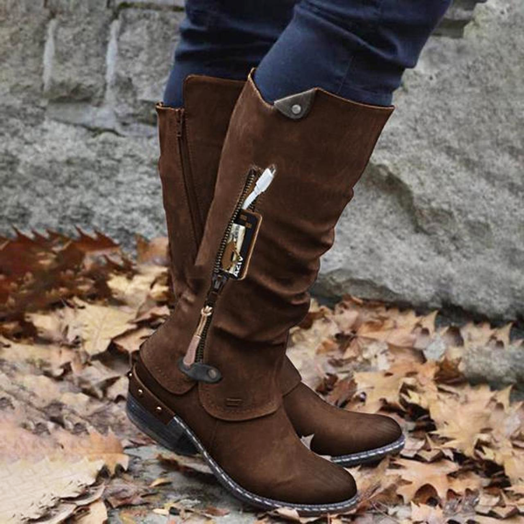 women's mid calf credit card money wallet pocket boots