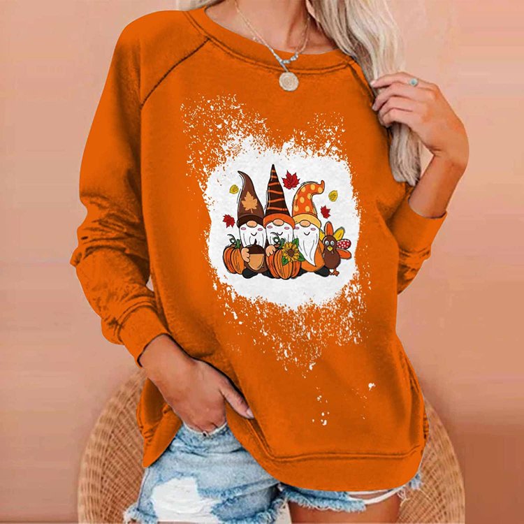 Womens Cute Gnomes Pumpkin Sweatshirt 2022 Thanksgiving Crew Neck Pullover Fall Casual Raglan Long Sleeve Tee Shirt