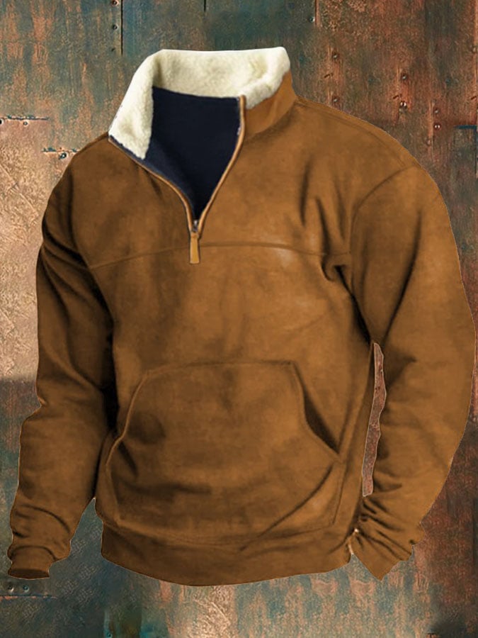 Casual Zipper Stand Collar Long Sleeve Sweatshirt