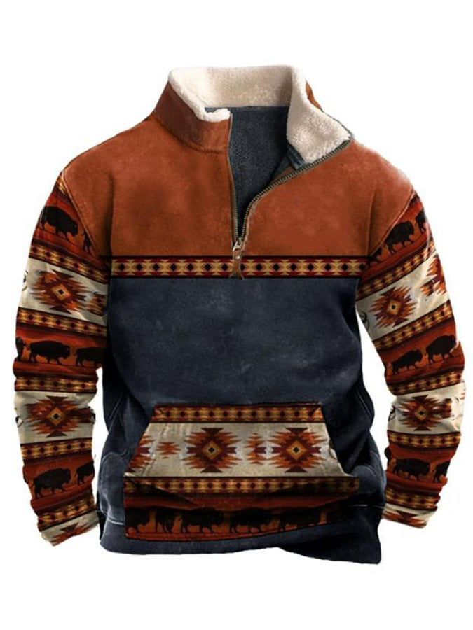 Men's Western Ethnic Style Casual Zipper Fleece Sweatshirt