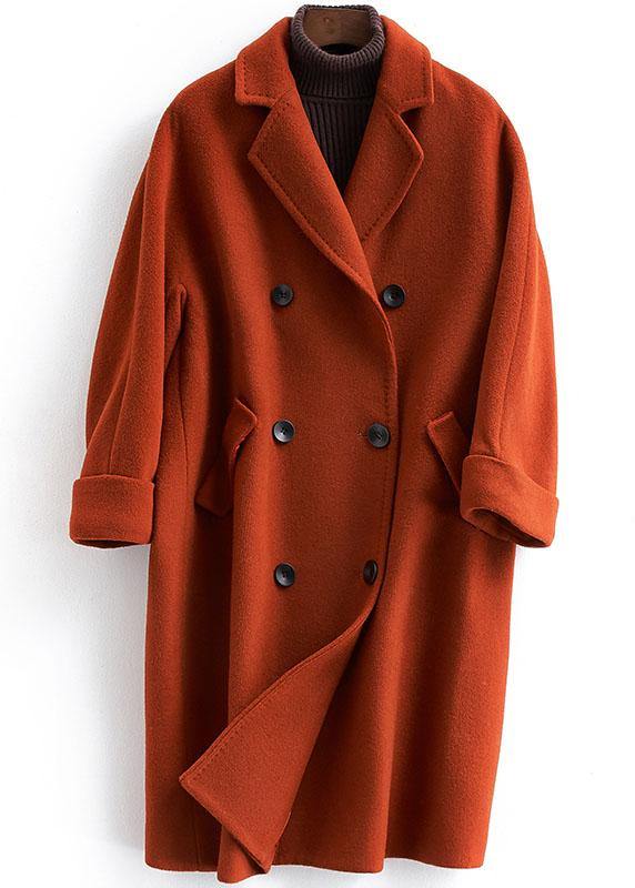 New trendy plus size Coats double breast coat red Notched woolen overcoat