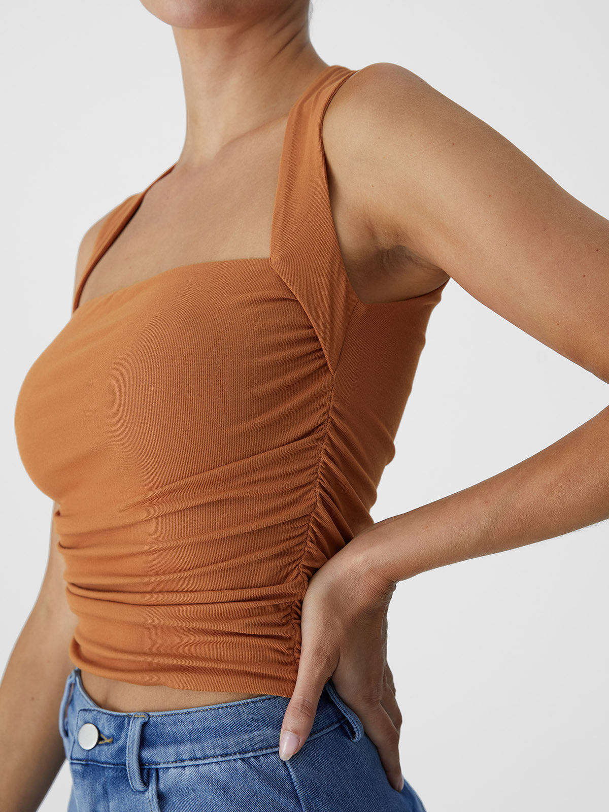 Ruched Tapered Square Neck Tank