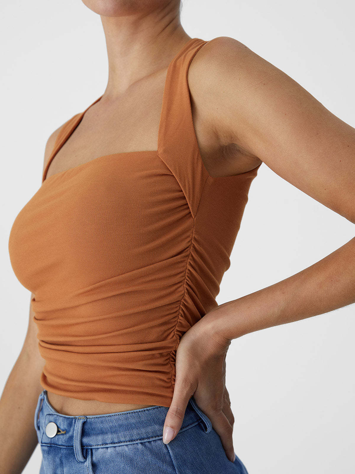Ruched Tapered Square Neck Tank
