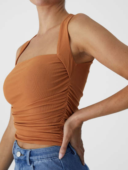 Ruched Tapered Square Neck Tank