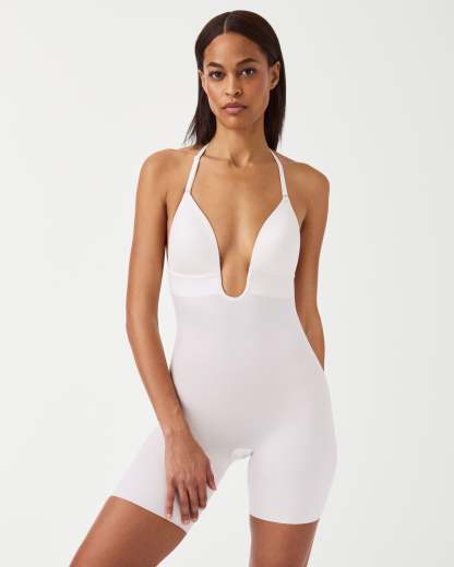 Suit Your Fancy Plunge Low-Back Mid-Thigh Bodysuit