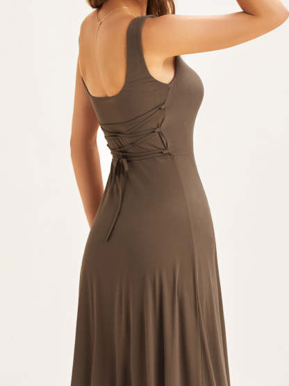 Square Neck Tie Back Brami Midi Dress