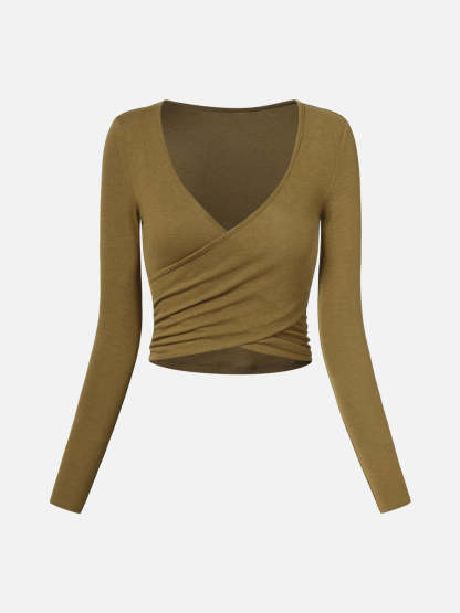 Tencel Wool Surplice Long Sleeve Top