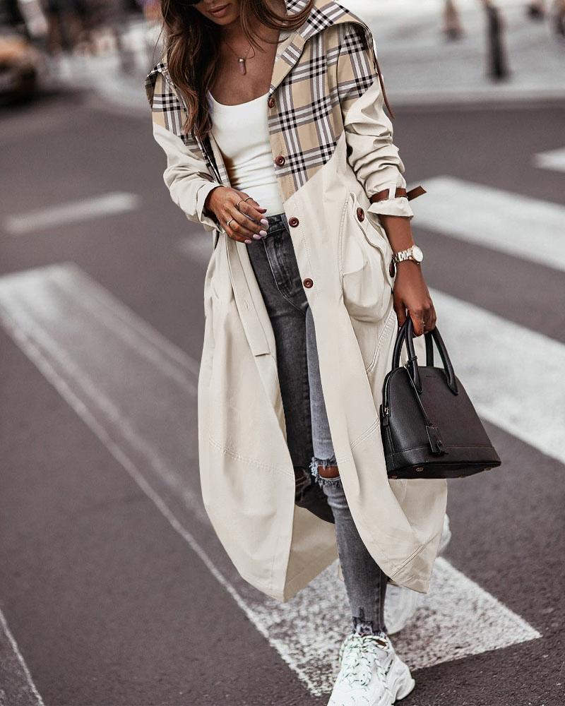 Camo Print Pocket Design Long Sleeve Trench Coat