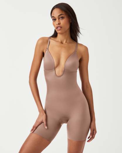 Suit Your Fancy Plunge Low-Back Mid-Thigh Bodysuit
