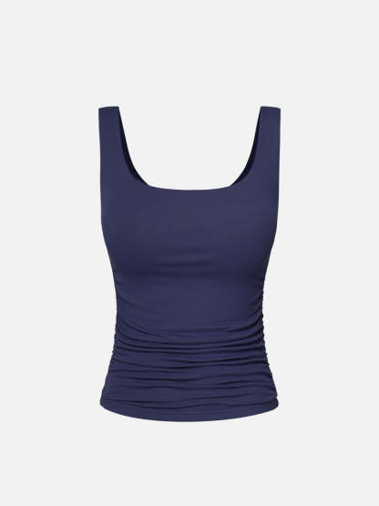 Ruched Sides Square Brami Tank Top-Hip Length