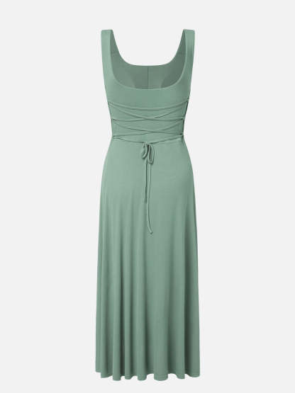 Square Neck Tie Back Brami Midi Dress