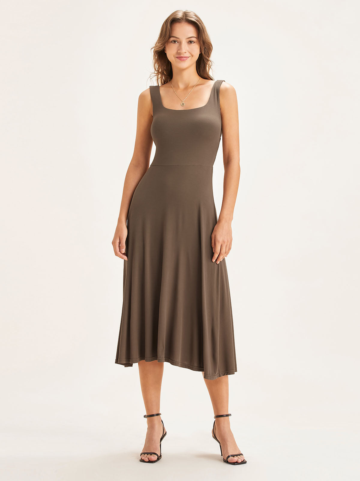Square Neck Tie Back Brami Midi Dress