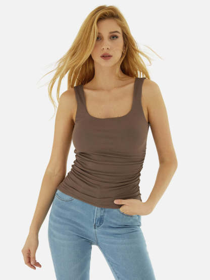 Ruched Sides Square Brami Tank Top-Hip Length