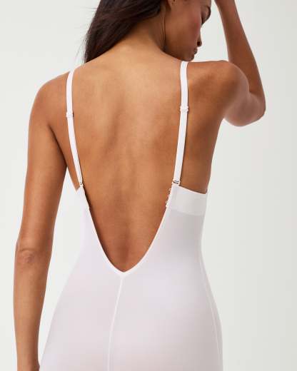 Suit Your Fancy Plunge Low-Back Mid-Thigh Bodysuit