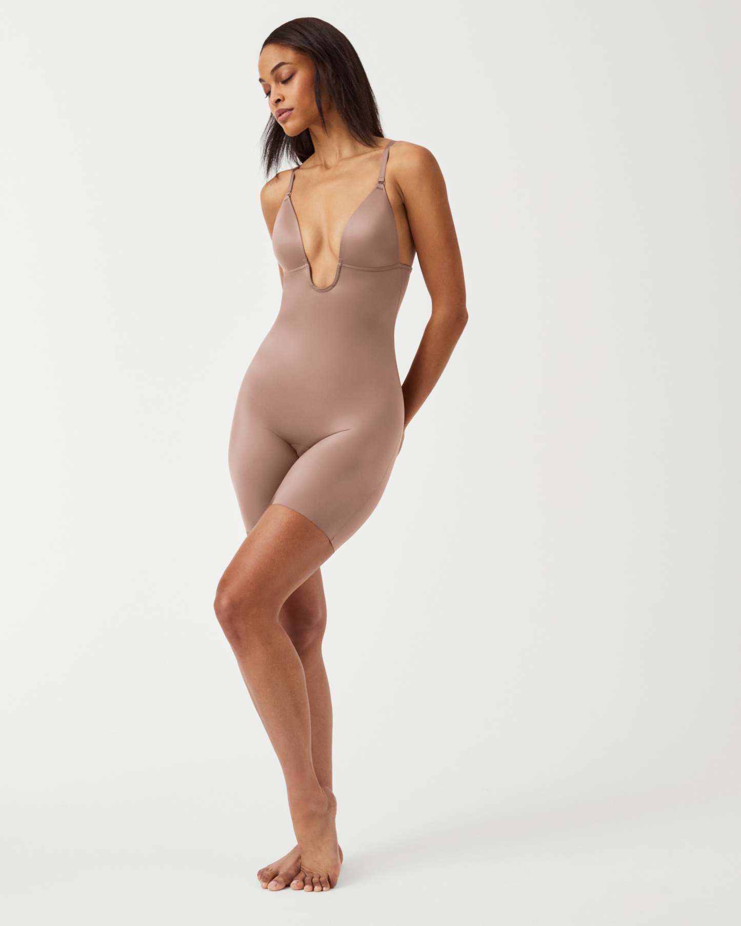 Suit Your Fancy Plunge Low-Back Mid-Thigh Bodysuit